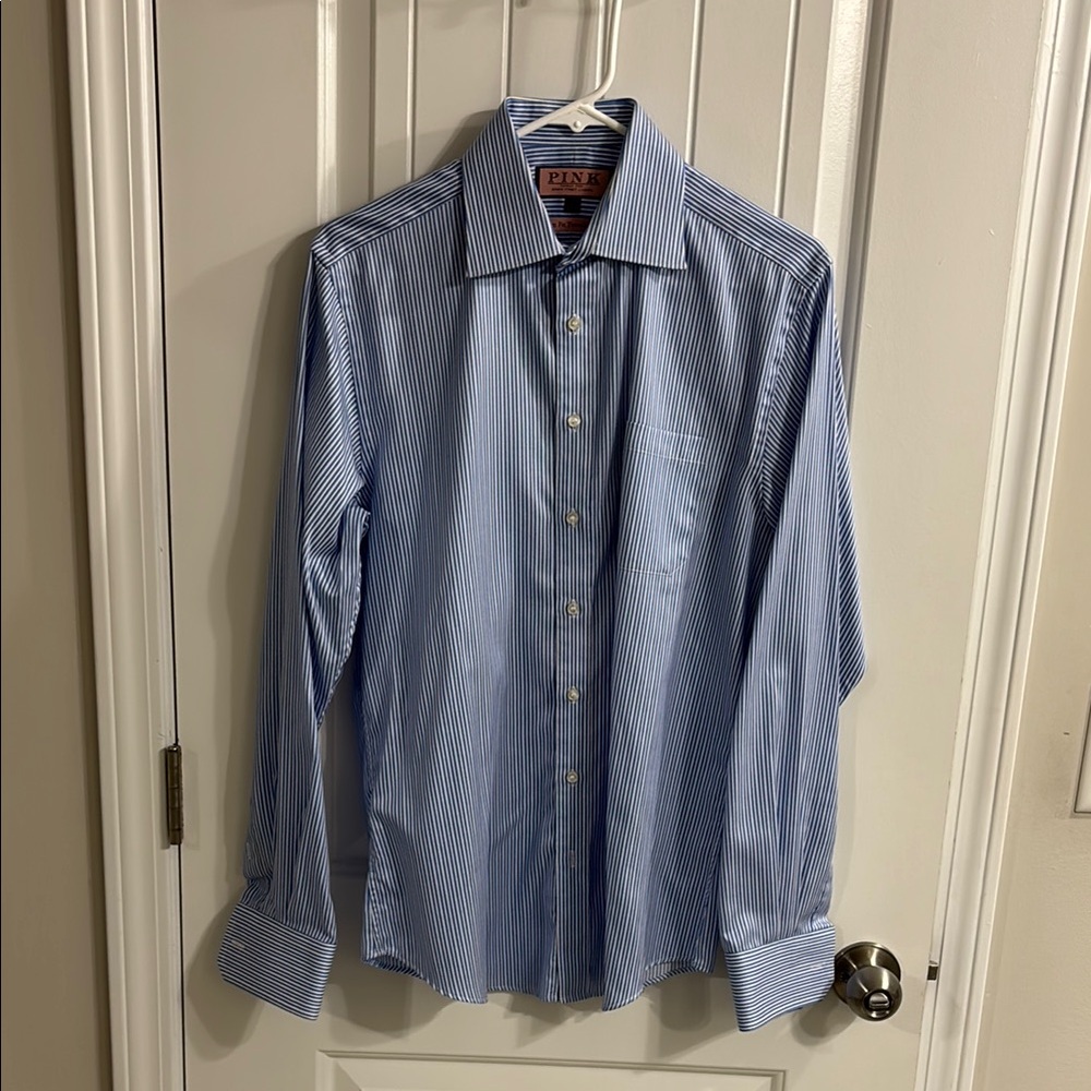 Thomas Pink Men's Blue Striped Dress Shirt